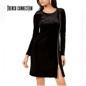 French Connection Women's Zella Aurore Velvet Long Sleeves Mini Dress Black Sz 4